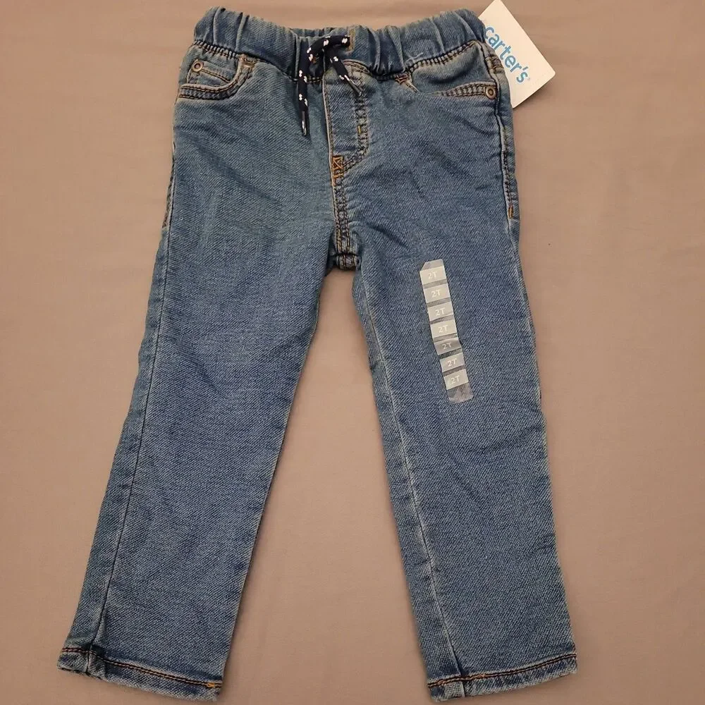 Carter's Toddler Pull-on Denim Pants Drawstring Elastic Waist 2T NWT